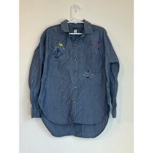 Tea Collection Embroidered Chambray Easy Button‎ Up Shirt Girls Size 7